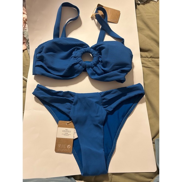 Berlook Other - Berlook Blue Ribbed O-Ring Bikini Set NWT Swimwear Medium Coastal Resort